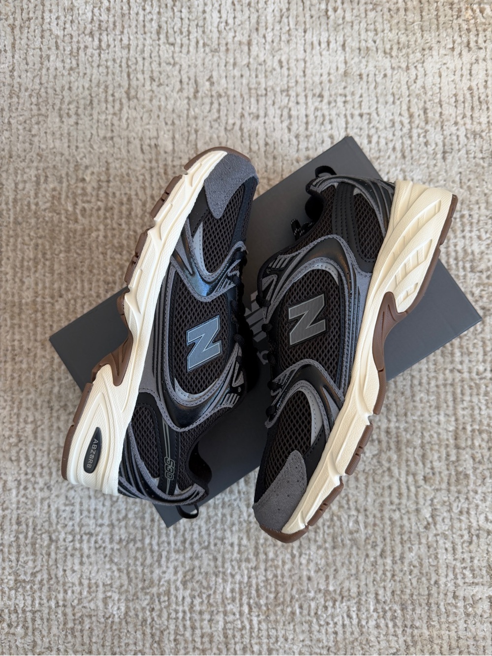 New Balance 530 Black Mesh Athletic Sneakers with Cream Midsole